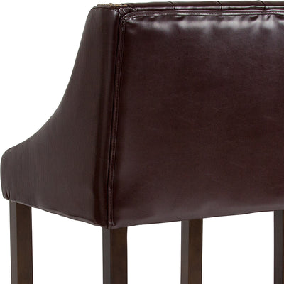 30" Brown Leather/wood Stool