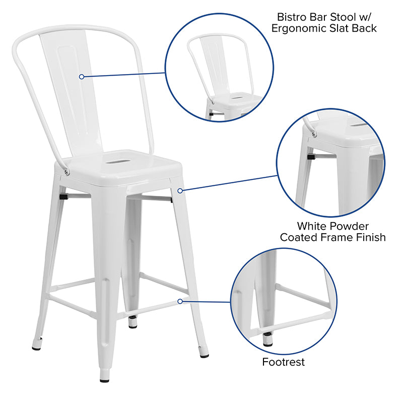 24" White Metal Outdoor Stool