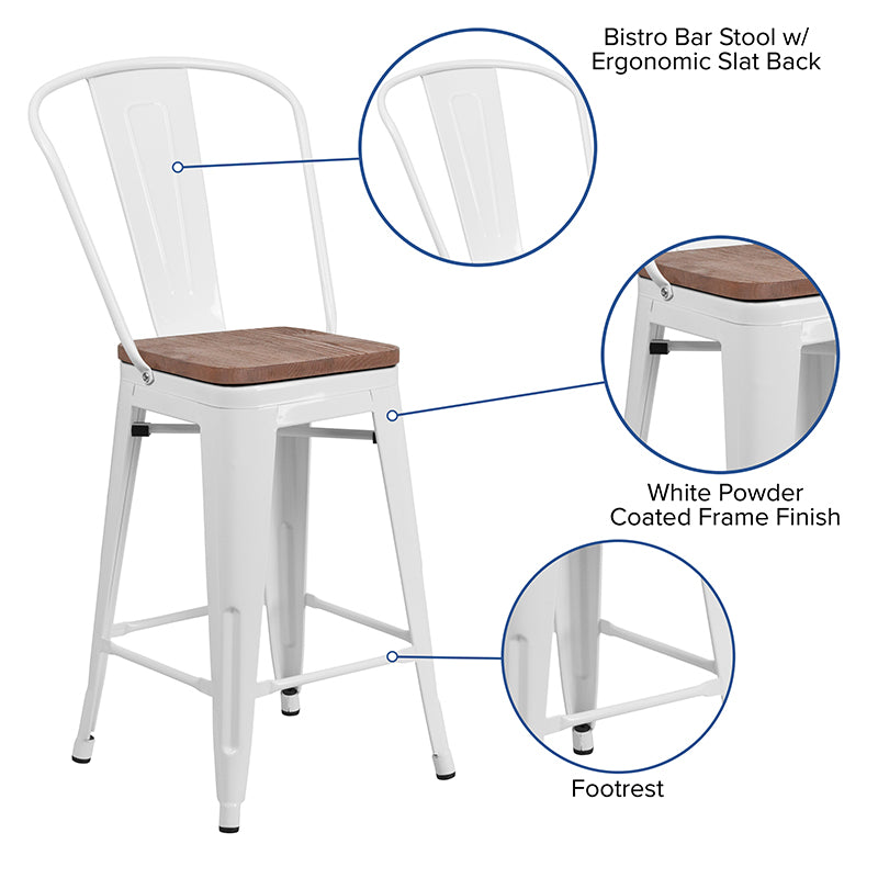 24" White Metal Counter Stool