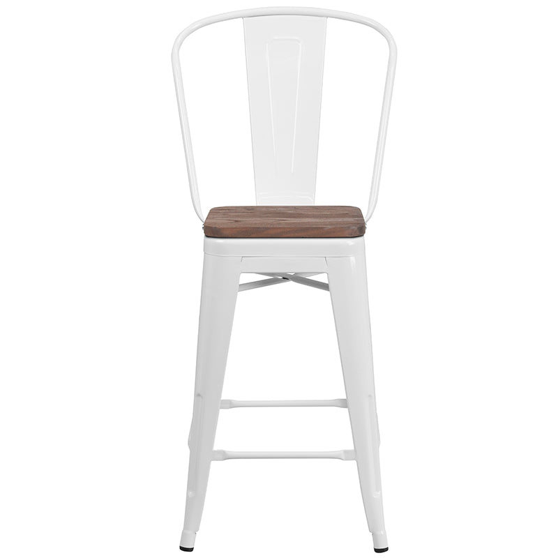 24" White Metal Counter Stool