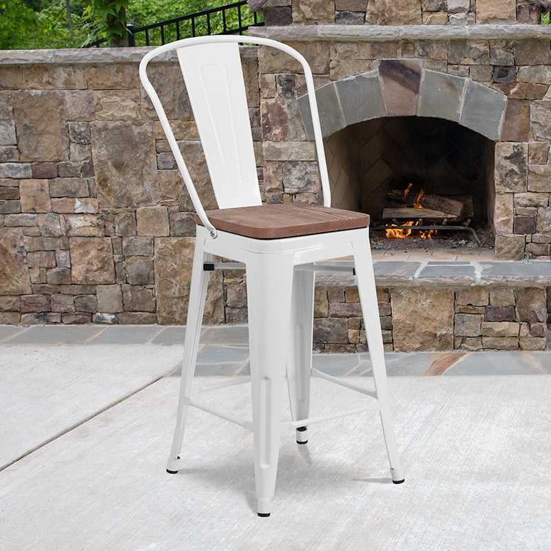 24" White Metal Counter Stool