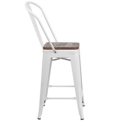 24" White Metal Counter Stool