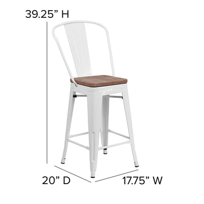 24" White Metal Counter Stool