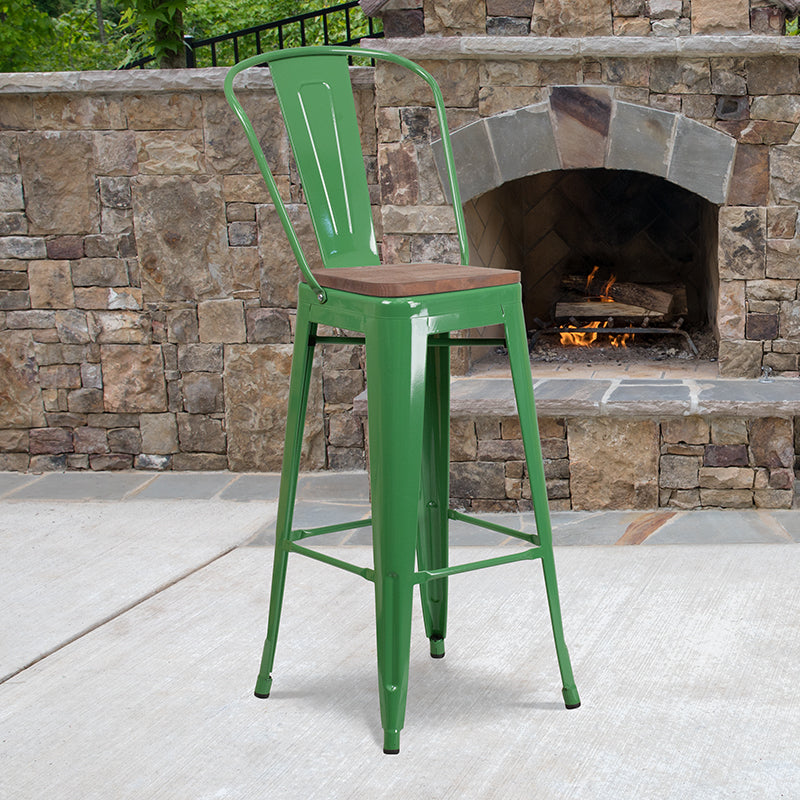 30" Green Metal Barstool