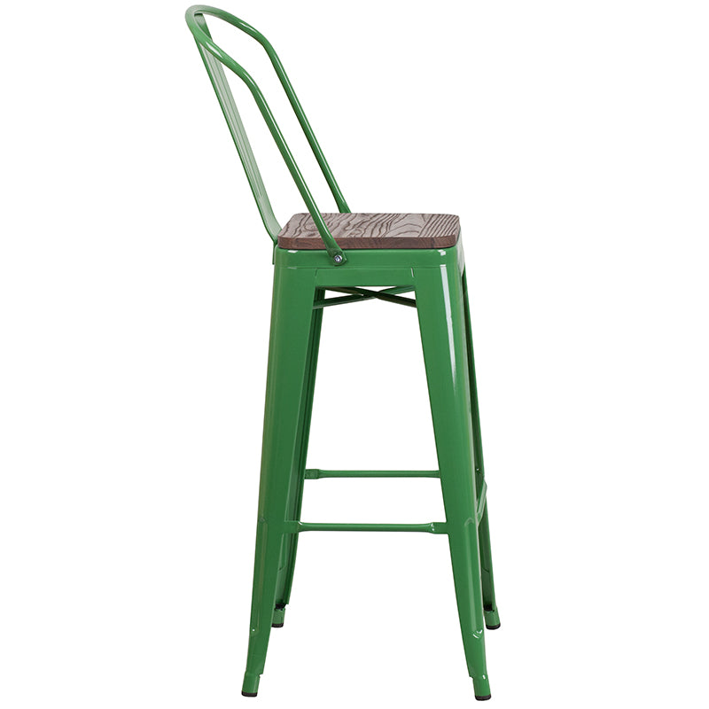 30" Green Metal Barstool