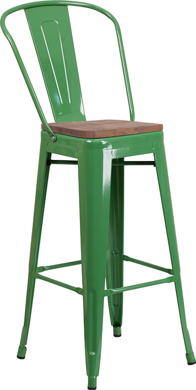 30" Green Metal Barstool