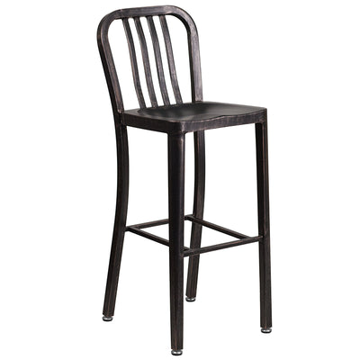 30" Aged Black Metal Stool