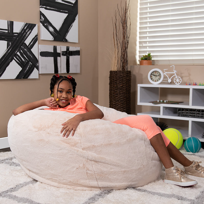 White Furry Bean Bag Chair