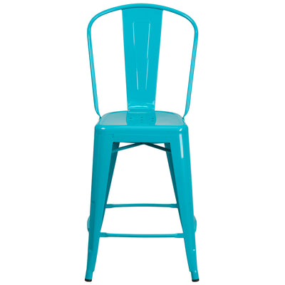 24" Teal Metal Outdoor Stool