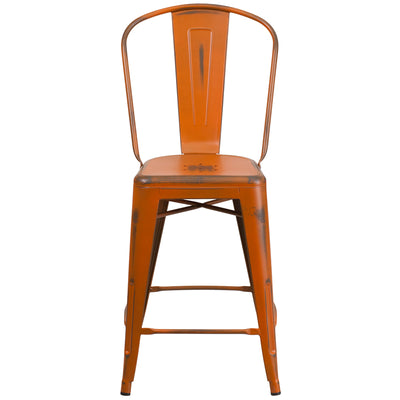 Distressed Orange Metal Stool