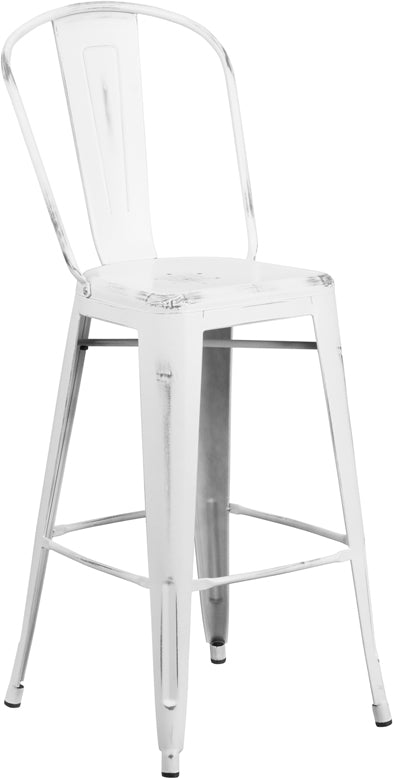 Distressed White Metal Stool