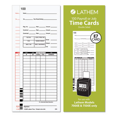 Time Clock Cards For Lathem Time 7000e/7500e, Two Sides, 3.38 X 8.78, 100/pack