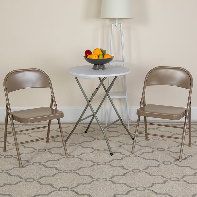 Beige Metal Folding Chair