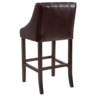 30" Brown Leather/wood Stool